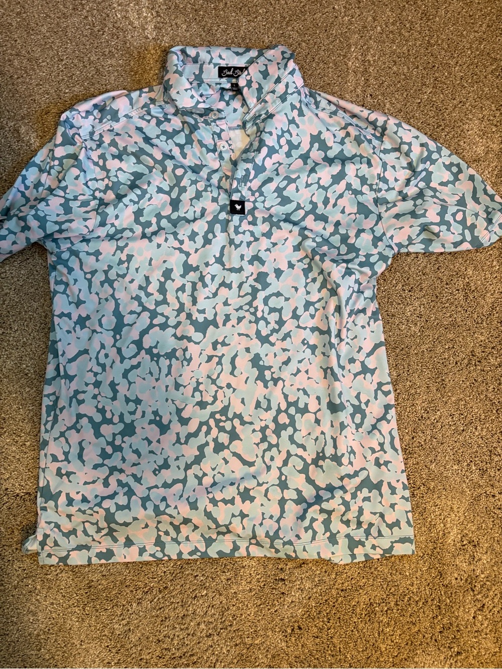 Bad Birdie Mint Green & Light Pink Camo Polo